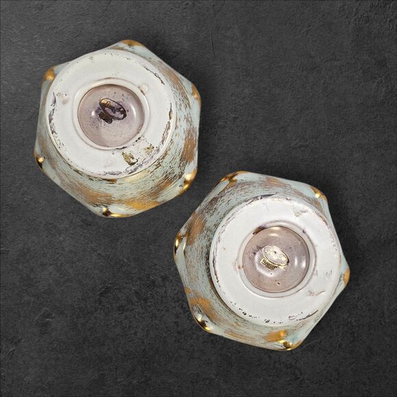 Vintage Stangl 22K Gold Candle Holders #5069 Seafoam Ruffled Mid-Century Pair - Picture 7 of 11